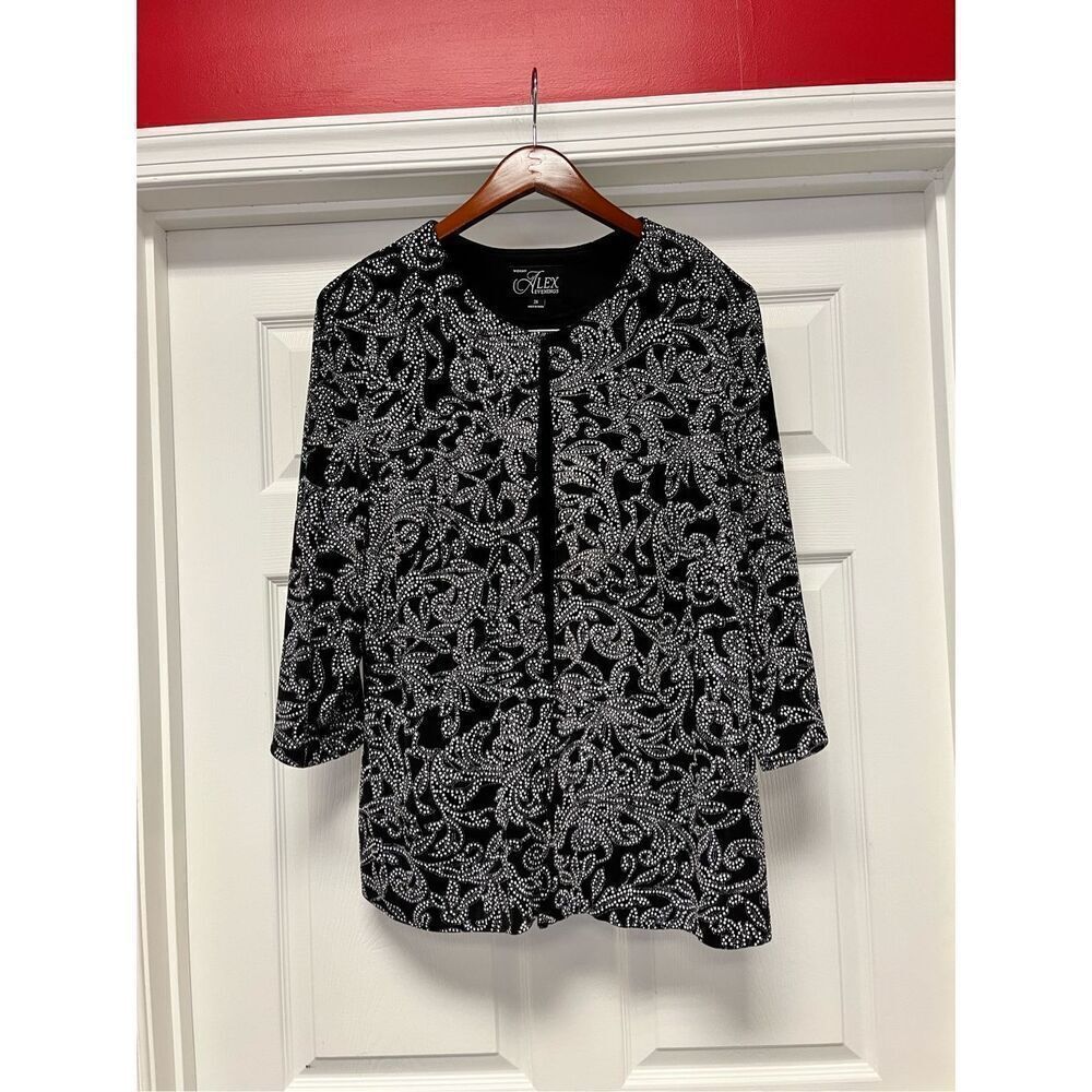 Alex Evenings Black & White Sparkle Print Formal 2 Pc. Tank & Jacket Set sz 2X E
